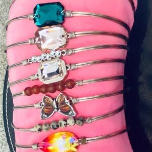 Colorful Gemstone and Silver Butterfly Bracelet Set